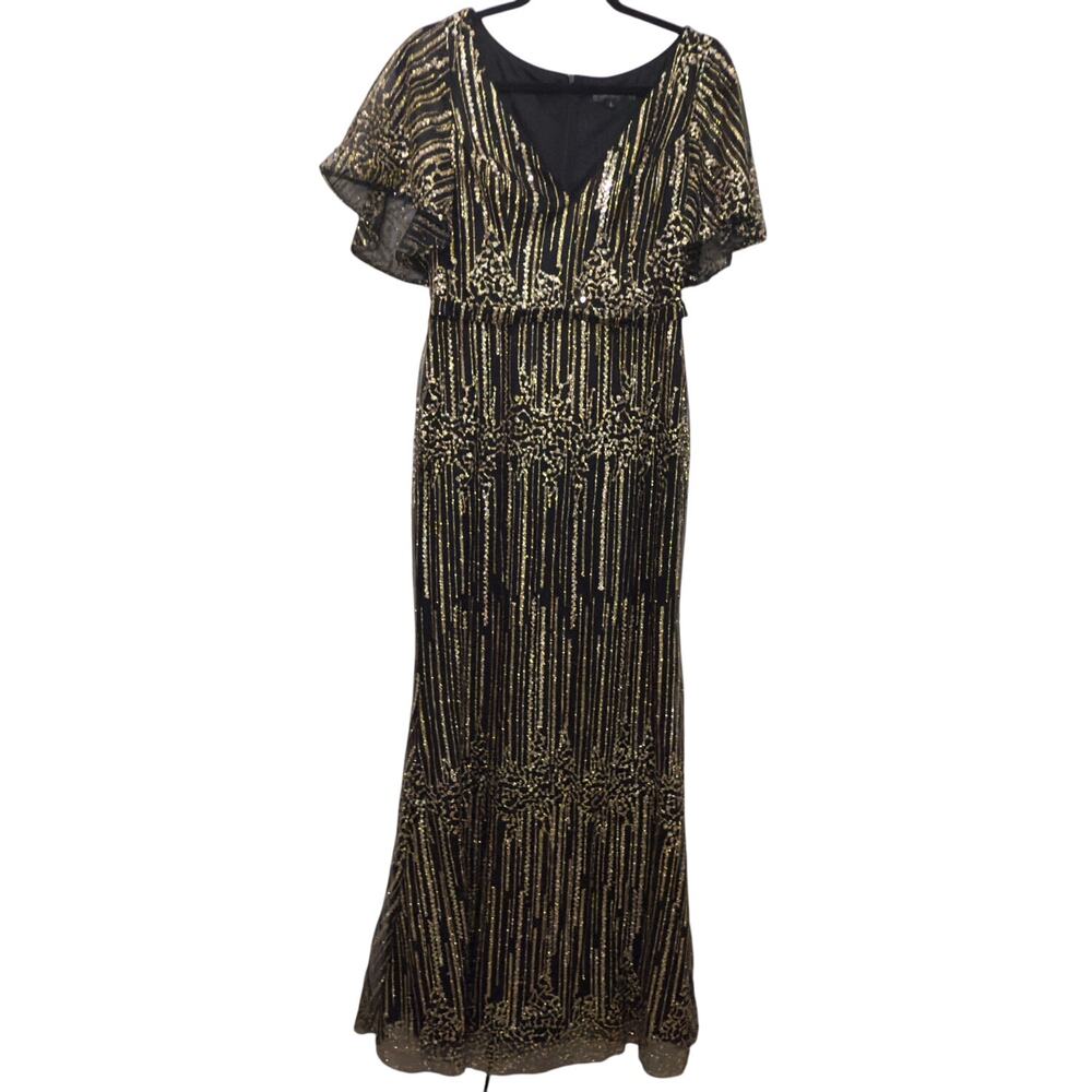 Ever Pretty Black & Gold Sequin Gown - Size L